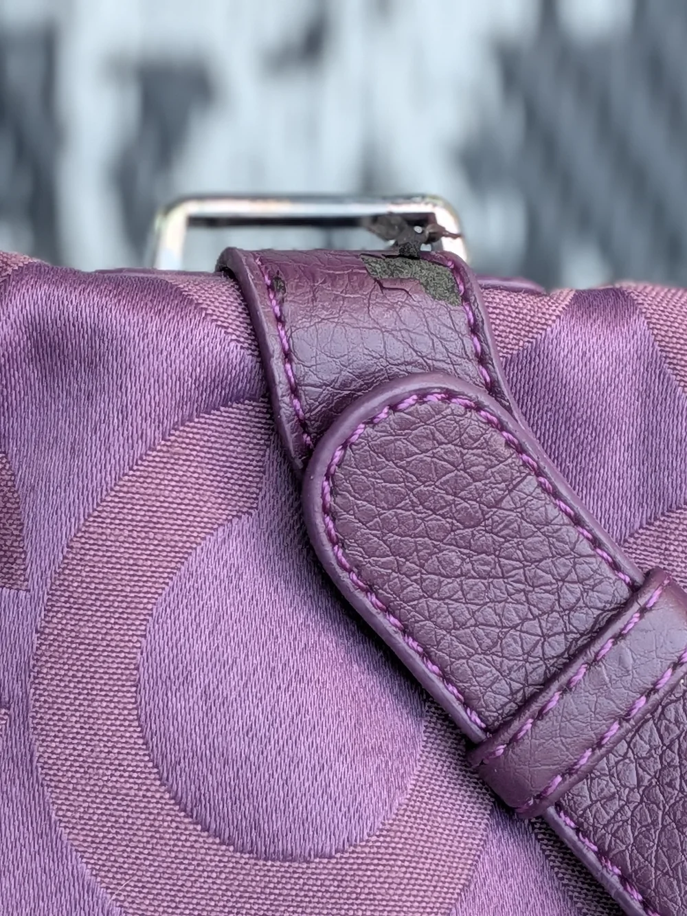 Vintage Coach Penelope Signature Shoulder Bag Plum Purple Khaki Canvas 14422